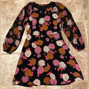 Ann Taylor Dress - Black, Pink, Brown Floral